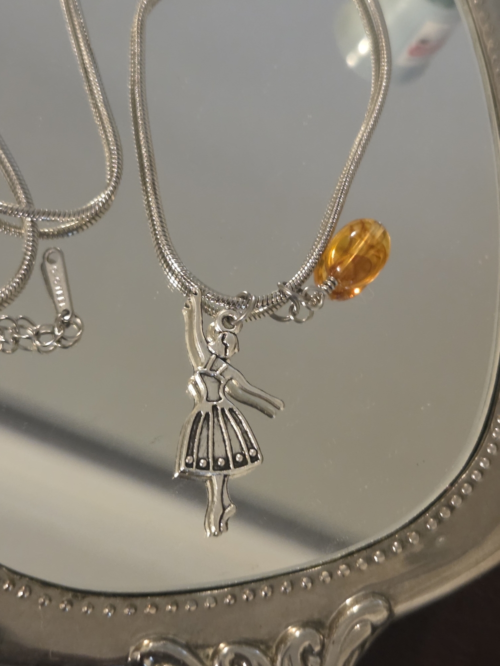 Silver Ballet Dancer Pendant Necklace with Amber Accent - Picture 2 of 7